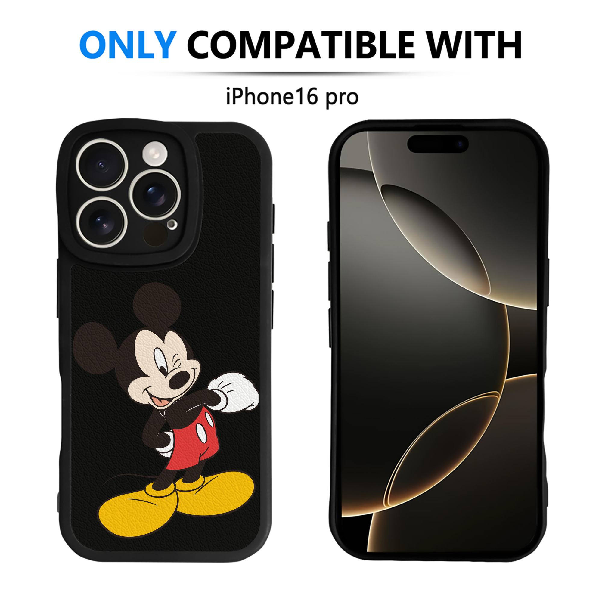 （画像用） ミッキーマウス Mickey Mouse 【iPhone 16シリーズ対応】シリコンスマホケース（レザー調） 材質：シリコン